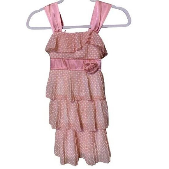 Candies Girls Spring Dress S Pleated Layered Coral Polka Dot Satin Straps - Picture 1 of 9